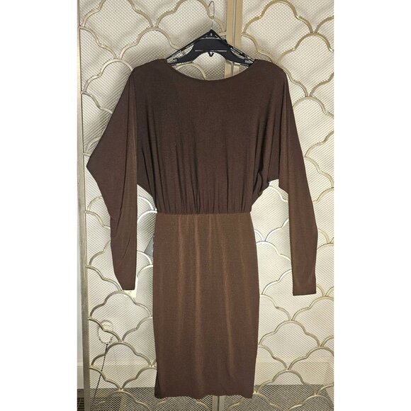 Marciano By Guess Chocolate Brown Cascade Dress US 8 EU 44 Minimalist V Back - Picture 1 of 6